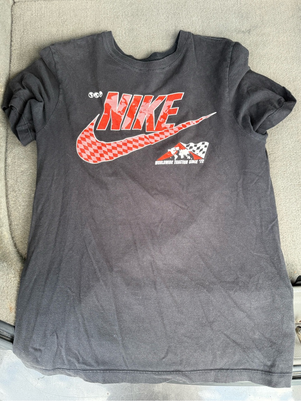 Nike Black Racing Checkered Swoosh Graphic Tee